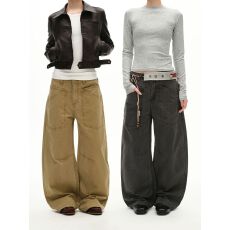 批发复古大酷小酷水洗大口袋设计感弯刀休闲裤<b class='q'>男</b>女宽松廓形痞帅裤子潮