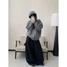 批发弯刀气球裤秋冬沐森高腰<b class='q'>设计</b>感黑色阔腿水洗工艺时髦美式牛仔裤