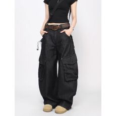 批发美式新概念高街高级感大口袋工装<b class='q'>牛仔裤</b><b class='q'>男</b>女设计感宽松阔腿弯刀裤