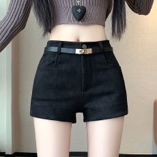 批发【麂皮绒280克】西装短裤女秋冬高腰显瘦气质a字靴裤百搭阔腿热裤