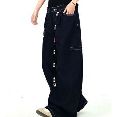 批发美式cleanfit黑色解构弯刀西裤男女铆钉小众高级<b class='q'>休闲</b>垂坠阔腿裤子