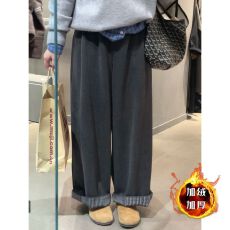 批发绵羊绒人字纹#阔腿裤宽松慵懒风2025新款秋<b class='q'>冬</b>裤子大码胖mm休闲裤