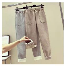 批发高级毛呢裤<b class='q'>女</b>秋冬新款仿羊羔绒直筒休闲高腰九分萝卜裤小脚<b class='q'>哈伦裤</b>