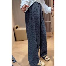 批发大码豹纹休闲裤女宽松慵懒阔腿裤秋冬胖MM高腰显瘦垂感<b class='q'>设计</b>感裤子