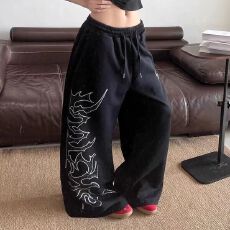 批发烫钻华棉复合牛奶丝运动裤女艺汐秋冬宽松爵士舞高腰街舞卫<b class='q'>裤子</b>