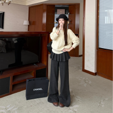 批发小众设计感百褶裙拼接屁帘裤女冬加绒百搭显瘦通勤时髦休闲阔腿裤