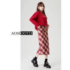 批发毛呢+松紧腰+拉链新款百褶裙<b class='q'>半身裙</b>小众设计感中长款A字裙长裙