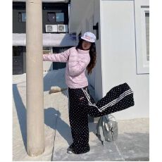 批发纯棉复合刺绣波点运动风休闲<b class='q'>裤</b>女新款印花刺绣宽松阔腿条纹<b class='q'>裤</b>子