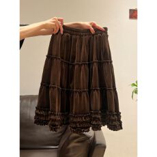 批发美拉德设计感丝绒蓬蓬<b class='q'>半身裙</b>女2025秋冬高腰显瘦A字带内衬蛋糕裙