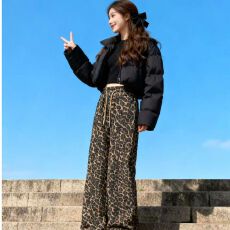 批发复古豹纹休闲<b class='q'>裤</b>美式秋冬新款宽松直筒休闲百搭直<b class='q'>裤</b>子