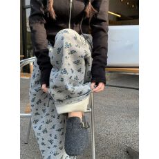 批发华棉复合复古碎花高腰休闲<b class='q'>裤</b>女装冬季加绒加厚直筒<b class='q'>裤</b>阔腿<b class='q'>裤</b><b class='q'>遛弯</b><b class='q'>裤</b>