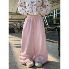 批发美式复古简约基础款阔腿抽绳卫<b class='q'>裤</b>男女宽松休闲百搭拖地长<b class='q'>裤</b>ins潮