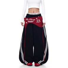 批发美式复古屁帘叠穿条纹弯刀卫<b class='q'>裤</b>男女嘻哈街舞宽松阔腿<b class='q'>裤</b>