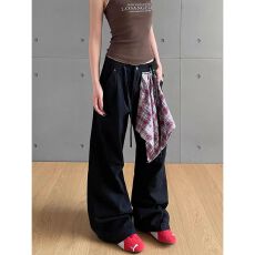 批发百搭日系配可拆卸拉链挂饰方巾弯刀牛仔裤简约潮流原宿新款气质