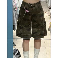 批发大码胖mm<b class='q'>迷彩</b>工装牛仔短<b class='q'>裤</b>女夏季多口袋宽松显瘦直筒阔腿五分<b class='q'>裤</b>子