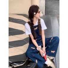 批发腊肠小狗刺绣<b class='q'>牛仔</b><b class='q'>背带裤</b>女2026新款设计感宽松显瘦阔腿拖地连体裤