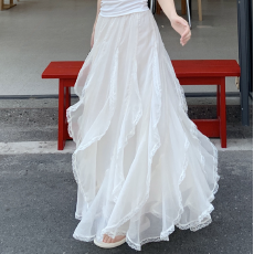 批发高级重工蕾丝森女新款拼接白月光高腰长裙<b class='q'>不规则</b>仙女<b class='q'>半身裙</b>子