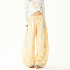 批发原版起版 星星刺绣<b class='q'>休闲</b>裤女阔腿宽松爵士跳舞弯刀长裤子