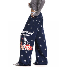 批发美式街头城市星星印花直筒休闲裤女宽松阔腿设计感<b class='q'>百搭</b>抽绳卫裤