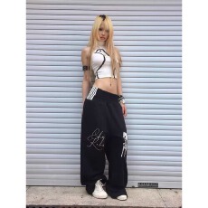 批发原版高质量美式双裤头刺绣男女卫裤