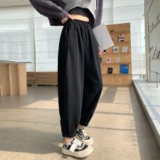 批发美式洗水棉工装裤女夏季2026新款小个子<b class='q'>高腰</b>束脚薄款九分<b class='q'>哈伦裤</b>