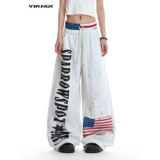 批发华棉复合300克双<b class='q'>裤</b>头原版做法 美式复古字母脏染设计休闲直筒长<b class='q'>裤</b>