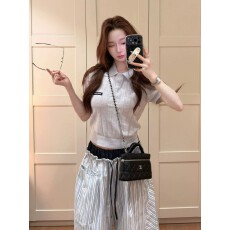 批发韩系蓝色条纹休闲裤女夏季设计感显瘦宽松慵懒风运动阔腿裤长裤子