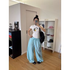 批发原版做法 印花工艺 波点休闲<b class='q'>裤</b>女夏季速干<b class='q'>裤</b>阔腿垂感宽松伞兵<b class='q'>裤</b>
