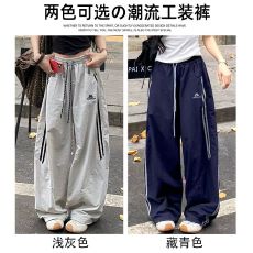 批发美式刺绣速干双杆工装<b class='q'>裤</b>女夏新款运动风防晒速干直筒阔腿<b class='q'>裤</b>