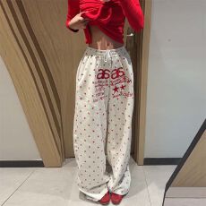 批发高密度绣花美式星星满印刺绣字母弯刀<b class='q'>裤</b>女夏跳舞宽松阔腿<b class='q'>裤</b>