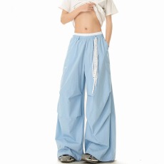 批发原版做法 两条花边 好质量韩系宽松百搭直筒<b class='q'>阔腿裤</b>女夏季休闲<b class='q'>裤</b>子