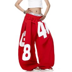 批发美式不规则字母印花绑带弯刀伞兵<b class='q'>裤</b>男女跳舞宽松阔腿<b class='q'>裤</b>