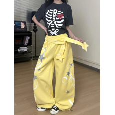 批发美式复古多巴胺烫银星星印花卫<b class='q'>裤</b>女宽松休闲阔腿长<b class='q'>裤</b>夏