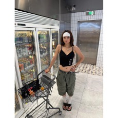 批发美式<b class='q'>水洗</b>做旧褶皱工装七分裤男女宽松多口袋百搭休闲短裤