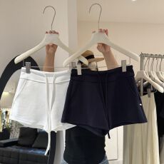 批发<b class='q'>韩版</b>高腰抽绳短裤女2026夏季显瘦百搭纯色松紧腰修身卫裤A字热裤