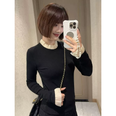 批发韩版拼接木耳边长袖T恤女秋冬<b class='q'>修身</b>设计感小众<b class='q'>打底衫</b>别致内搭上衣