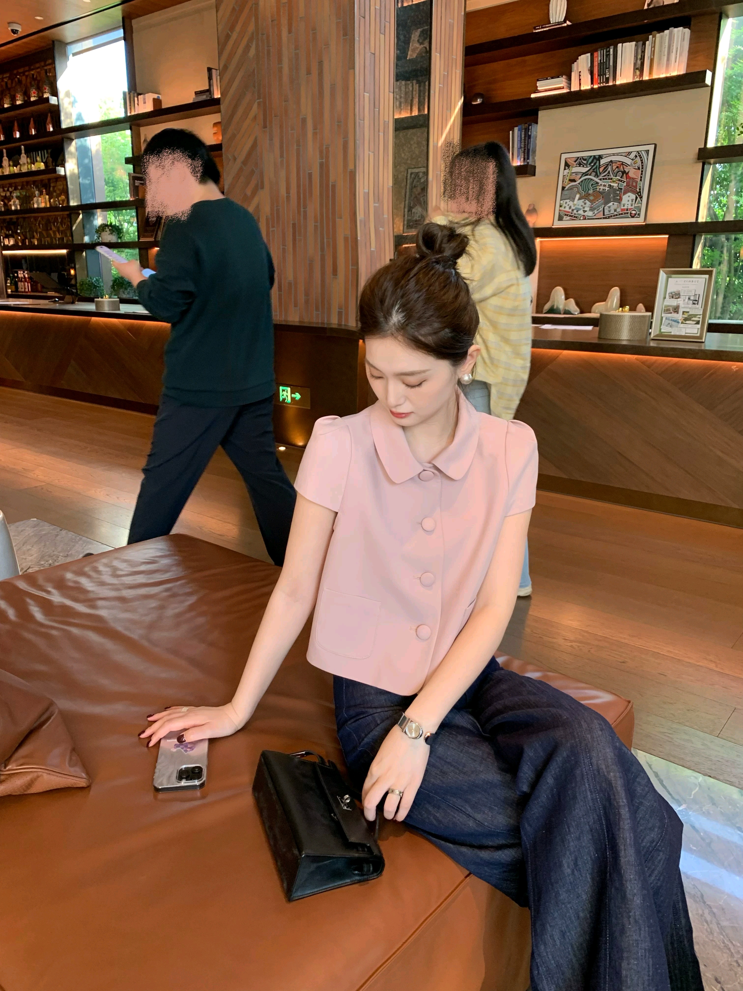 lzy 친한 친구 고급 센스 품격 다용도 절묘한 맨위 베이비 칼라 루즈핏 슬림해 보이는 싱글 줄 버튼 셔츠