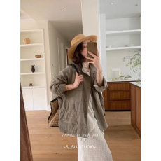 批发设计感小众亚麻薄款衬衫外套工装风衣女夏季防晒<b class='q'>棉麻</b>松弛感<b class='q'>上衣</b>