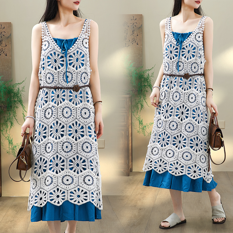 레트로 휴가 바람 여성 드레스 여름 디자인 센스 슬립 드레스 지방 mm 표지 배 슬림해 보이는 블라우스 치마