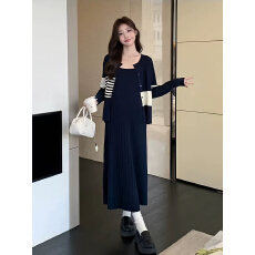 批发海盐奶芙针织孕妇连衣裙开衫2025新款春<b class='q'>秋</b>季孕妇两件套装