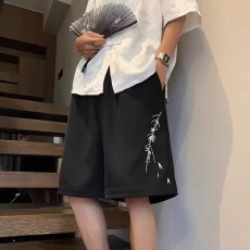 批发2025新款夏季男士短裤<b class='q'>中国风</b>竹子刺绣五分裤潮流时尚百搭休闲裤