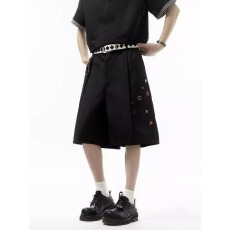 批发黑色廓形弯刀西装短裤男夏季薄款垂感裤子美式高街oversize五分裤