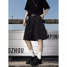 批发美式嘻哈街头黑色廓形弯刀西装短裤男<b class='q'>春</b>夏季轻薄透气休闲七分裤潮