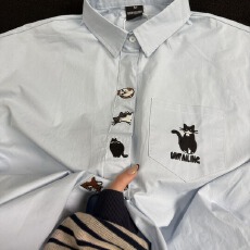 批发<b class='q'>日系</b><b class='q'>复古</b>刺绣领衬衫男女夏季学院风宽松百搭衬衣