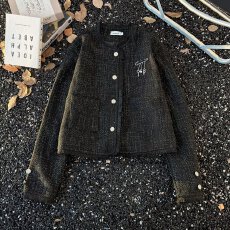 批发秋冬气质轻奢亮丝小香风外套男女网红时尚垫肩金属<b class='q'>饰品</b>情侣夹克潮