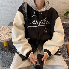 批发美式<b class='q'>街头</b>假两件外套秋冬季新款男女款炸街薄款原宿风棒球服ins潮