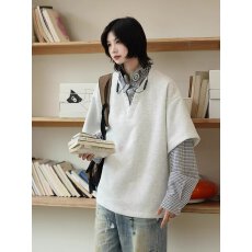 批发复古学院风假两件polo衫成熟稳重新款<b class='q'>男</b>女长袖<b class='q'>衬衫</b>领重磅潮牌卫衣