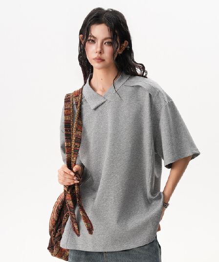 고급 센스 해체 폴로 칼라 티셔츠 남녀 봄 여름 아메리칸 불규칙 디자인 POLO 셔츠 ins 단색 커플 반팔