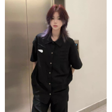 批发小众解构压褶设计感<b class='q'>衬衫</b><b class='q'>男</b>女春夏短袖潮牌美式情侣中性半截袖<b class='q'>衬衣</b>