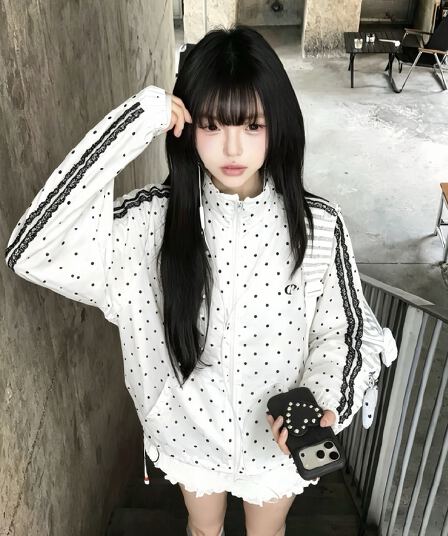 아메리칸 도트 무늬 조수 브랜드 봄 가을 당겨서 어깨 자수 후드티 남녀 한 부서 커플 야외 루즈핏 빛 스탠드 칼라 재킷 트렌디